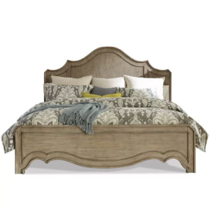 Mid-Century Modern wooden bed frame, light brown finish