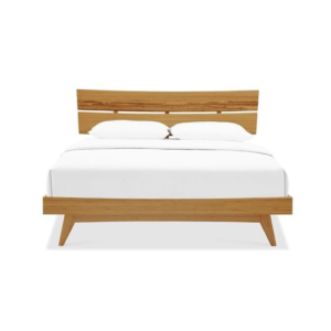 Mid-Century Modern wooden bed with natural finish