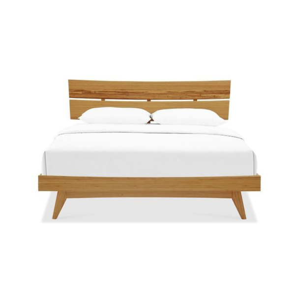 Mid-Century Modern wooden bed with natural finish