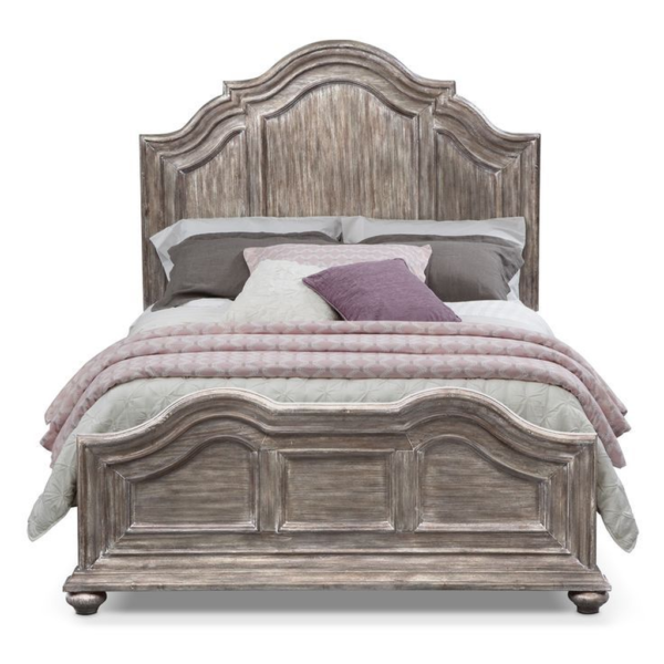 Mid-Century Modern wooden bed with upholstered headboard