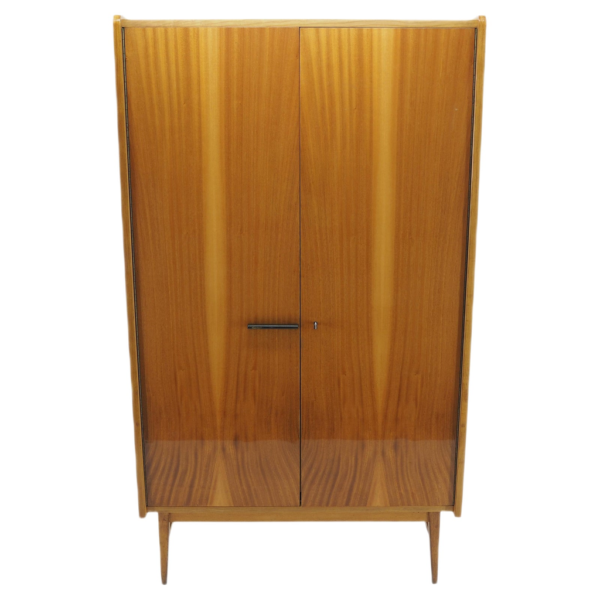 Mid-Century Modern Wardrobe Wood Brown Double Door Storage