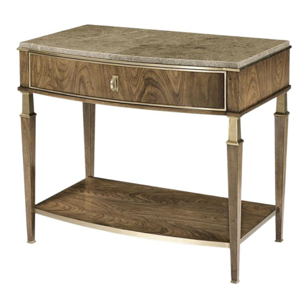 Mid-Century bedside table, brown wood nightstand, marble top bedside table, single drawer table, bedroom furniture