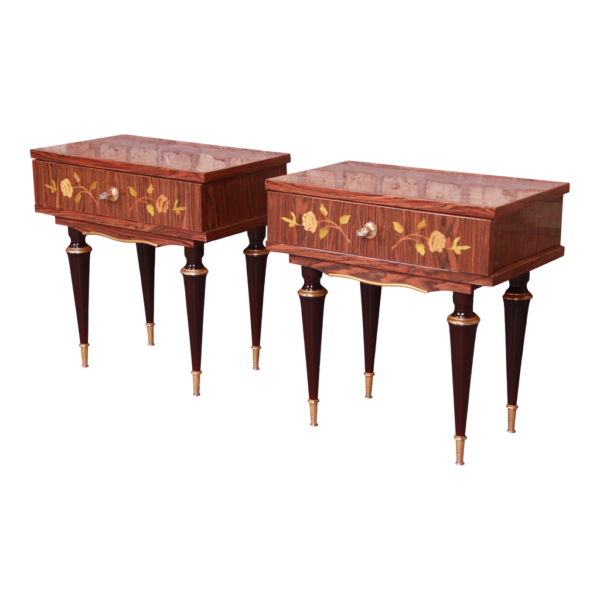 Mid-Century bedside table with rose inlay, Daabadi Furniture manufacturer