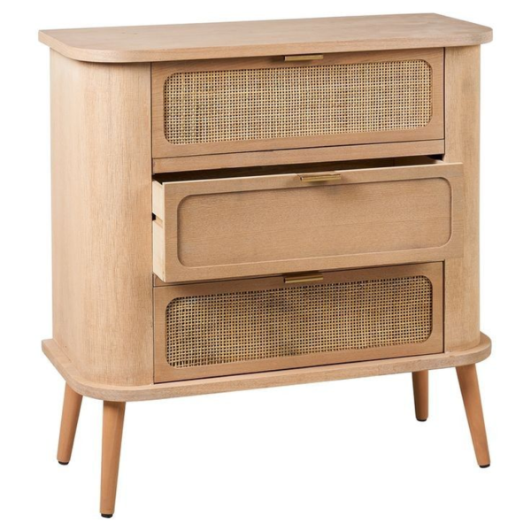 Mid-Century bedside table with wood and rattan