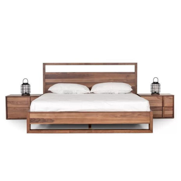 Minimalist Wooden Bed with Floating Nightstands