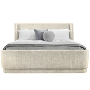 Modern Beige Linen Upholstered Platform Bed
