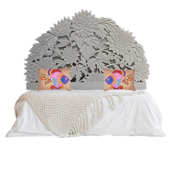 Modern Carved Wood Bed with Floral Design