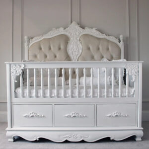 Modern French Design Hand-Carved Solid Wood Baby Cot and Kids Crib Bed Nursery Furniture Manufacturer
