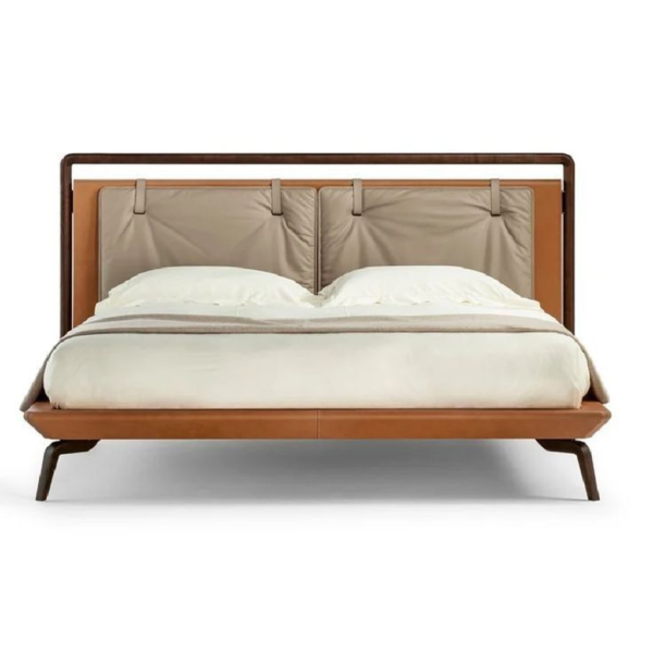 Modern Leather Bed with Wooden Frame