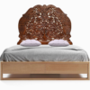 Modern Teak Wood Bed with Carved Headboard