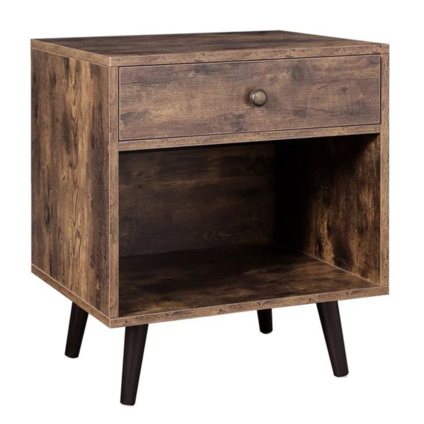 Modern brown wood bedside table with drawer