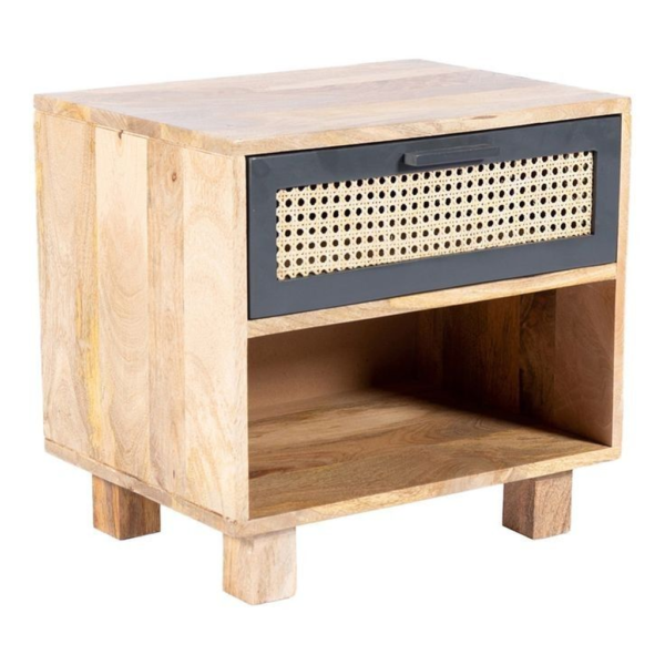 Modern wood nightstand with rattan drawer