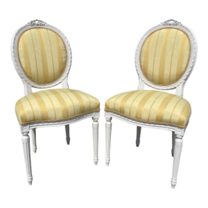 Neoclassical Dining Chair with Striped Upholstery