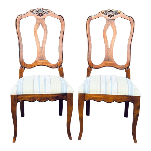 Neoclassical Dining Chair with Wood Frame and Striped Seat