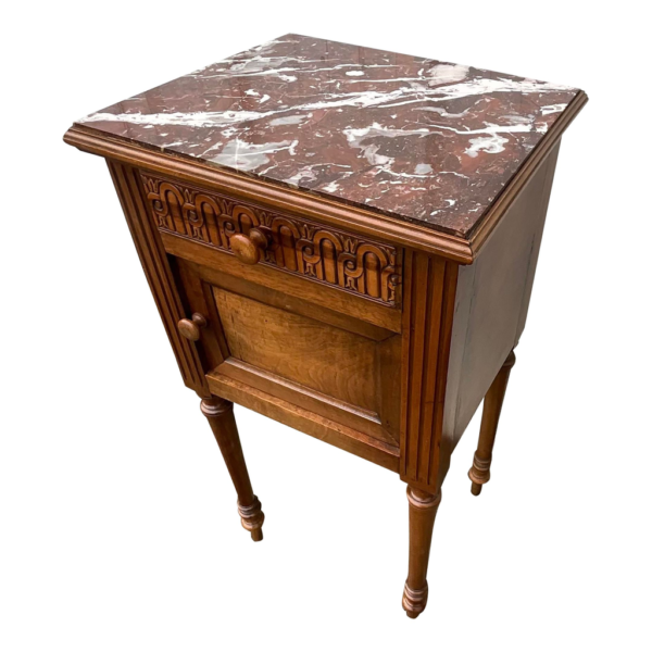 Neoclassical bedside table with marble top and solid wood