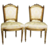 Pair of Gold Louis XV Style Dining Chairs with Decorative Upholstery