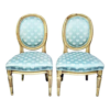Pair of Louis XV style dining chairs with blue upholstery
