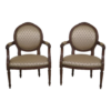 Pair of Louis XV style dining chairs with gold and beige upholstery