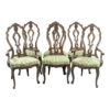 Queen Anne brown wood dining chair with green fabric seat