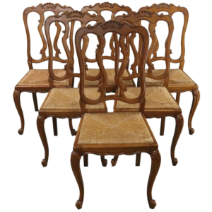 Queen Anne style dining chair with rattan seat