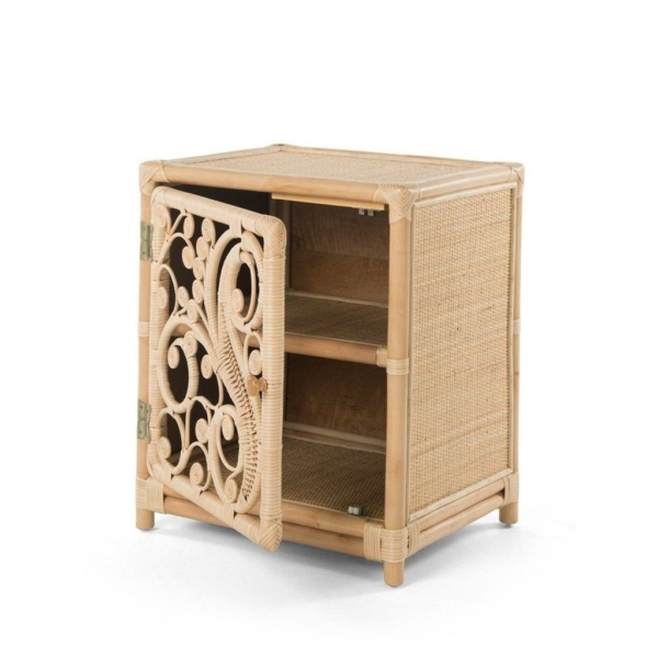 Rattan nightstand with intricate carvings