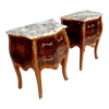 Rococo Style Brown Wood Nightstand with Marble Top