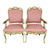 Rococo Style Dining Chair Red Plaid Upholstery