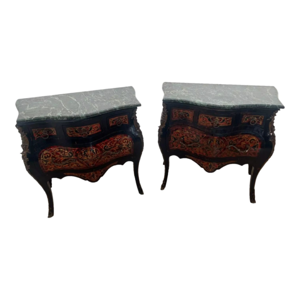 Rococo bedside table with marble top, red and black finish