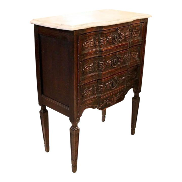Rococo style carved wood nightstand with marble top.