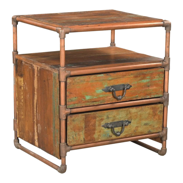 Rustic Industrial Bedside Table with Reclaimed Wood, two-drawer Nightstand