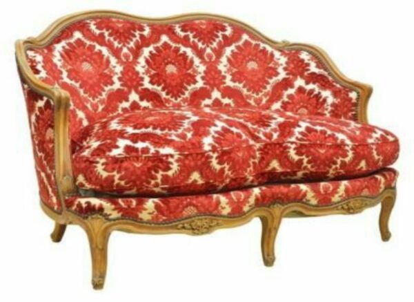 Classic Louise XV Sofa 2 Seater - Painted Brown Mahogany - Fabric Red 107