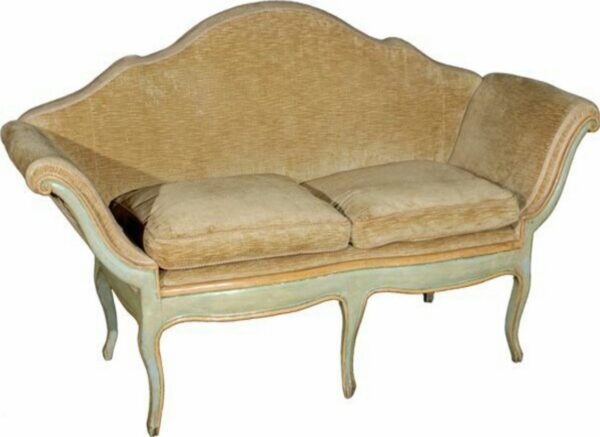 Classic Louise XV Sofa 2 Seater - Painted Silver Green Mahogany - Fabric Beige 108