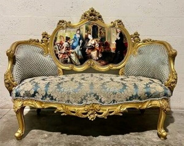 Daabadi Furniture Wholesale Classic Century French Louis XVI Sofa 2 Seater Gold Mahogany Fabric Multi-Color 11