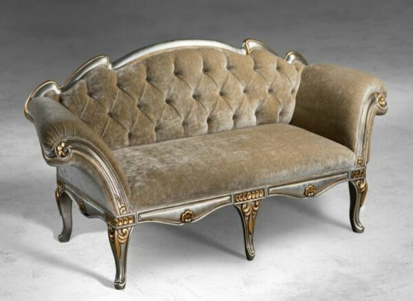 Classic Antique Sofa 2 Seater - Painted Silver Mahogany - Fabric Beige 110