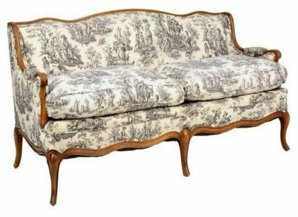 Classic French Louise XV Sofa 2 Seater - Painted Walnut Brown Mahogany - Fabric Beige 112