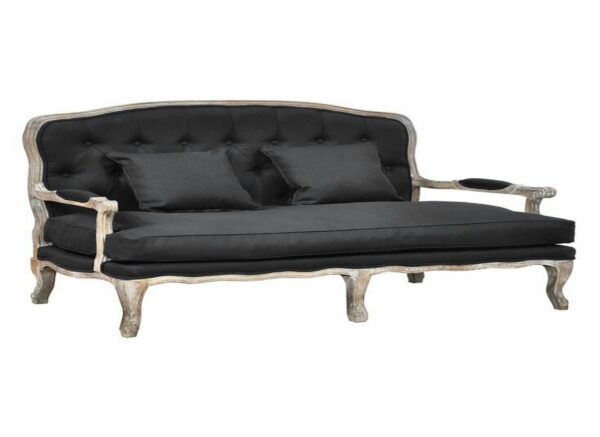 Classic French Provincial Sofa 2 Seater - Painted Silver Mahogany - Fabric Black 116