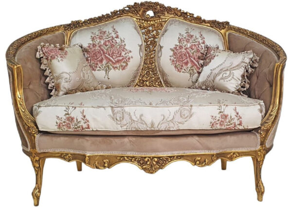 Daabadi Furniture Wholesale Classic Century French Louis XVI Sofa 2-Seater Painted Gold Mahogany Fabric Multi-Color