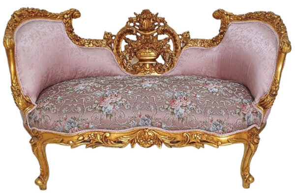 Daabadi Furniture Wholesale Classic Century French Louis XVI Sofa 2-Seater Painted Gold Mahogany Fabric Multi-Color