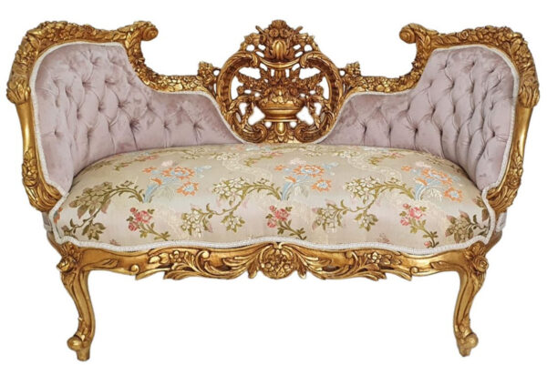 Daabadi Furniture Wholesale Classic Century French Louis XVI Sofa 2-Seater Painted Gold Mahogany Fabric Multi-Color