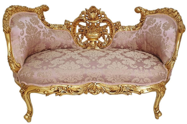 Daabadi Furniture Wholesale Classic Century French Louis XVI Sofa 2-Seater Painted Gold Mahogany Fabric Multi-Color