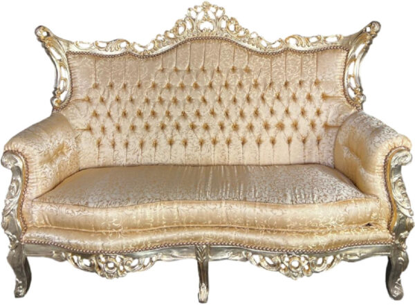Daabadi Furniture Wholesale Classic Baroque Sofa 2-Seater Painted Antique Silver Mahogany Fabric White