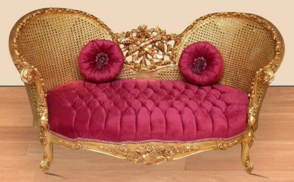 Daabadi Furniture Wholesale Classic Baroque Sofa 2-Seater Painted Antique Gold Mahogany Fabric Multi-Color