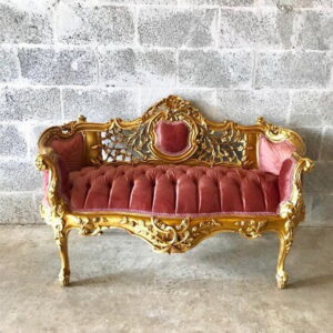 Daabadi Furniture Wholesale Classic Late 20th Century French Louis XVI Sofa 2 Seater Gold Mahogany Fabric Red-Velvet 13