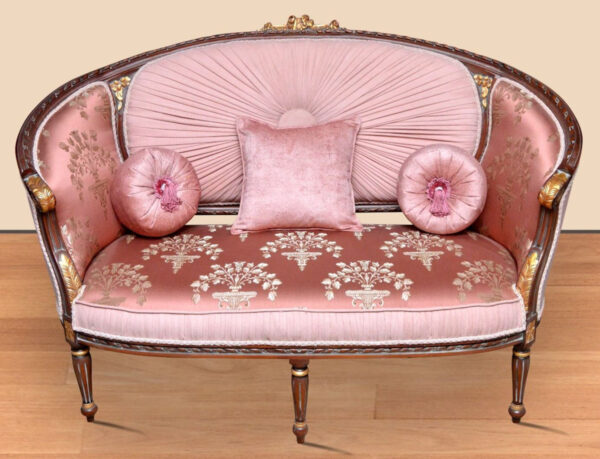 Daabadi Furniture Wholesale Classic Baroque Sofa 2-Seater Painted Antique Gold Mahogany Fabric Multi-Color