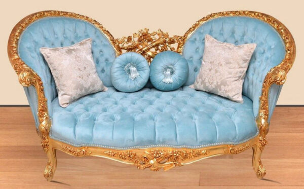 Daabadi Furniture Wholesale Classic Baroque Sofa 2-Seater Painted Antique Gold Mahogany Fabric Multi-Color