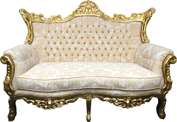 Daabadi Furniture Wholesale Classic Baroque Sofa 2-Seater Painted Gold Mahogany Fabric White - Beige