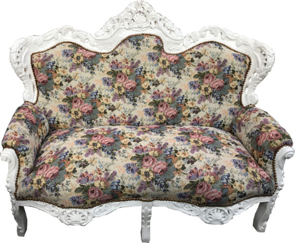 Daabadi Furniture Wholesale Classic Baroque Sofa 2-Seater Painted White Cream Duco Mahogany Fabric Multi-Color