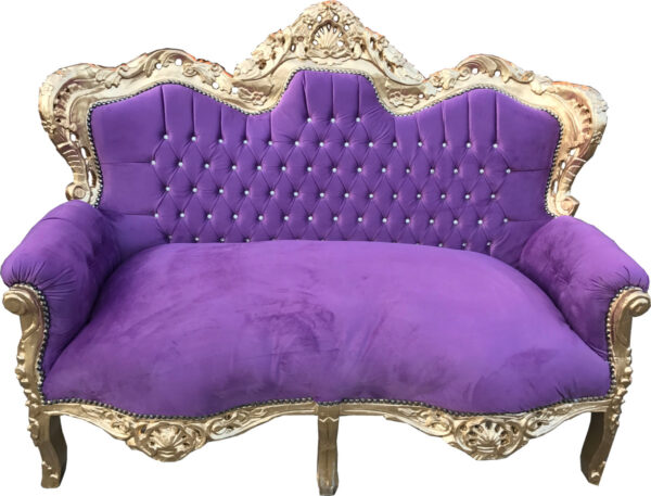 Daabadi Furniture Wholesale Classic Baroque Sofa 2-Seater Painted Gold Mahogany Fabric Purple-Velvet