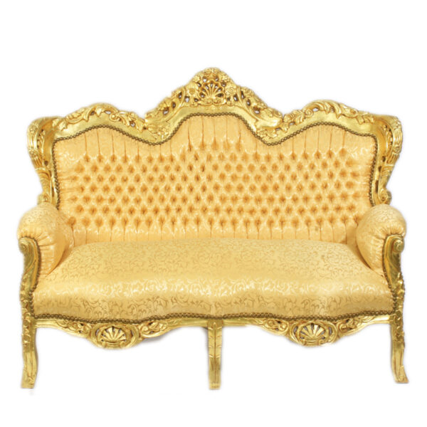 Daabadi Furniture Wholesale Classic Baroque Sofa 2-Seater Painted Gold Mahogany Fabric Yellow