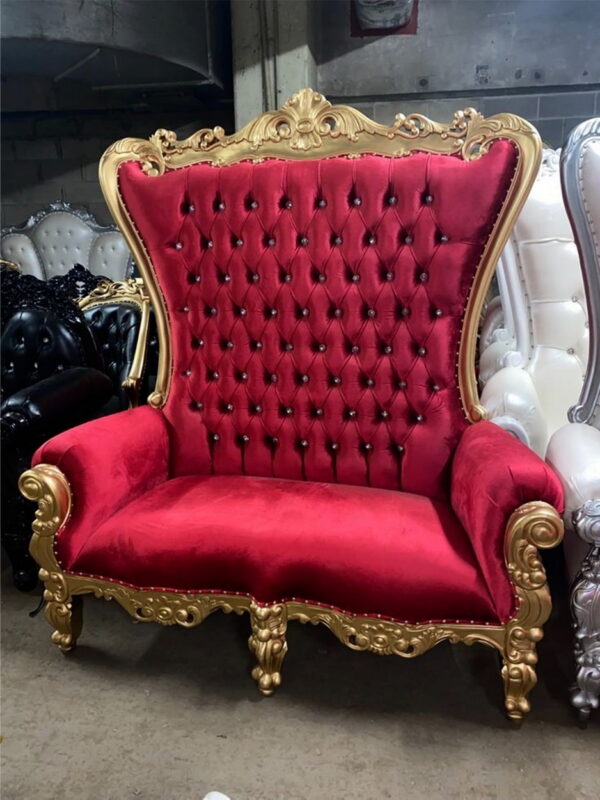 Daabadi Furniture Wholesale Classic Throne Sofa 2 Seater Gold Mahogany Fabric Red-Velvet 15